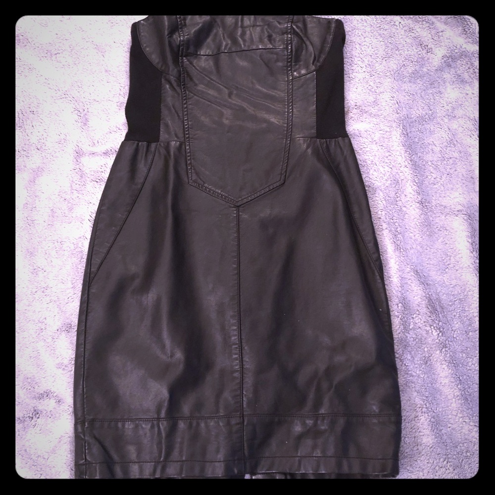 Mini Faux Leather Strapless Dress